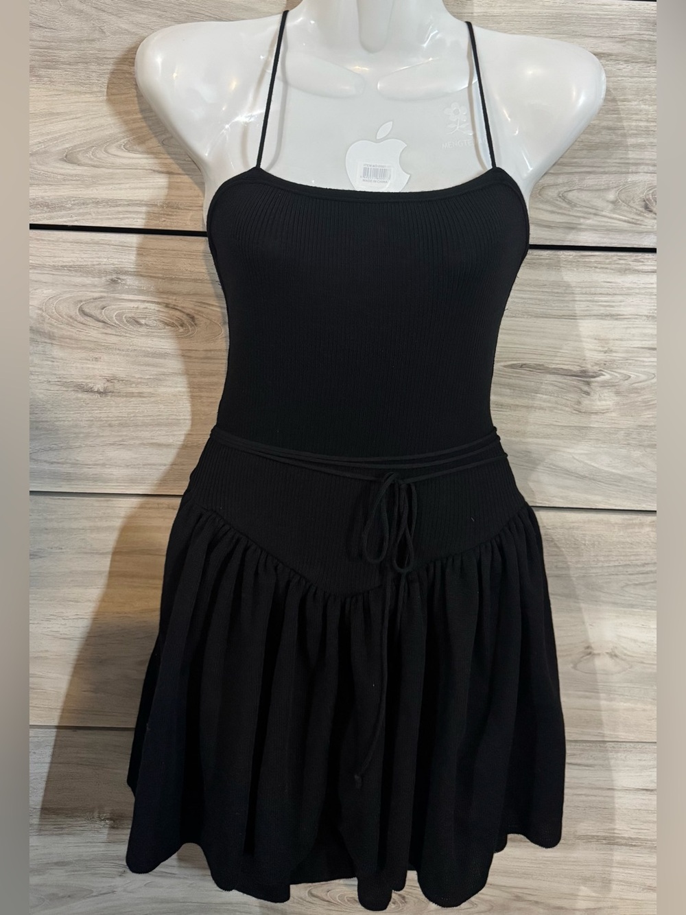 Black Ribbed Spaghetti Strap Dress